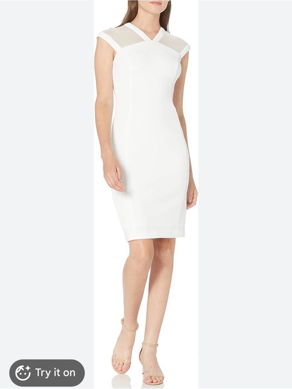 Calvin Klein White Cap-Sleeve Sheath Dress with Mesh Insets